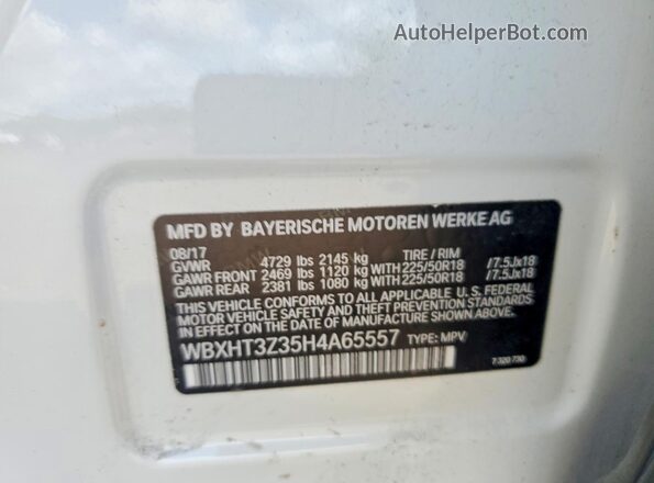 WBXHT3Z35H4A65557 2017 BMW X1 White VIN კოდის სტიკერის ხედი