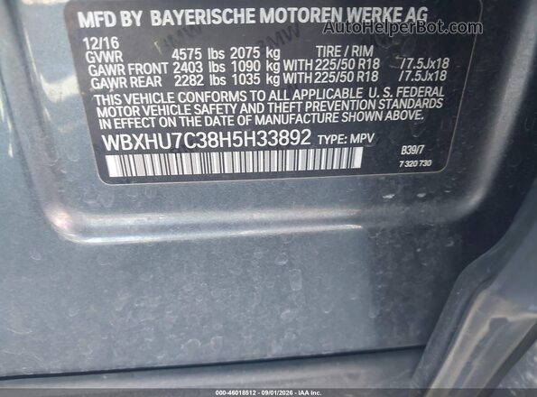 WBXHU7C38H5H33892 2017 BMW X1 Gray Շարժիչի բաժամունքի տեսք