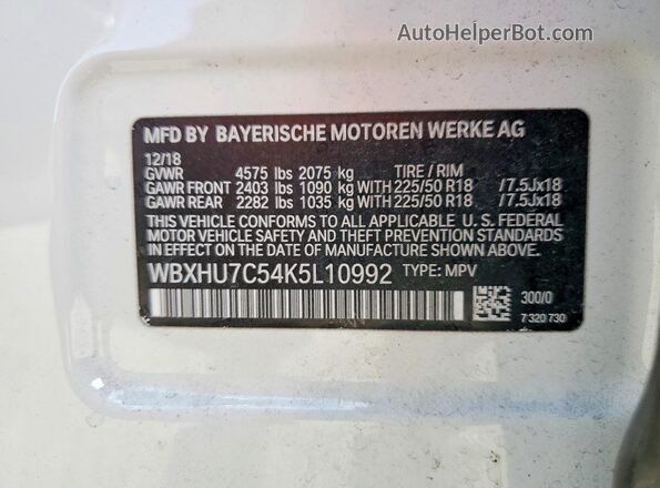 WBXHU7C54K5L10992 2019 BMW X1 Белый Вид подкапотного пространства