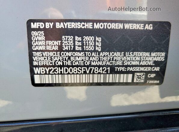 WBY23HD08SFV78421 2025 BMW I4 Gray VIN կոդի պիտակի տեսք