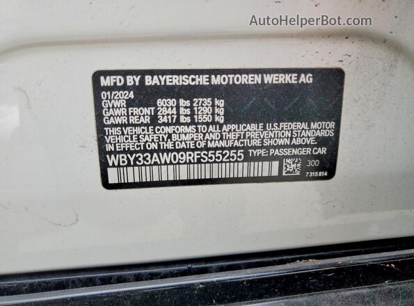 WBY33AW09RFS55255 2024 BMW I4 White VIN կոդի պիտակի տեսք