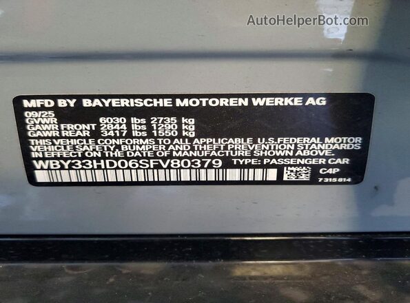 WBY33HD06SFV80379 2025 BMW I4 Серый Вид наклейки с VIN-кодом