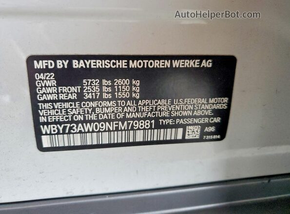 WBY73AW09NFM79881 2022 BMW I4 White Вид підкапотного простору