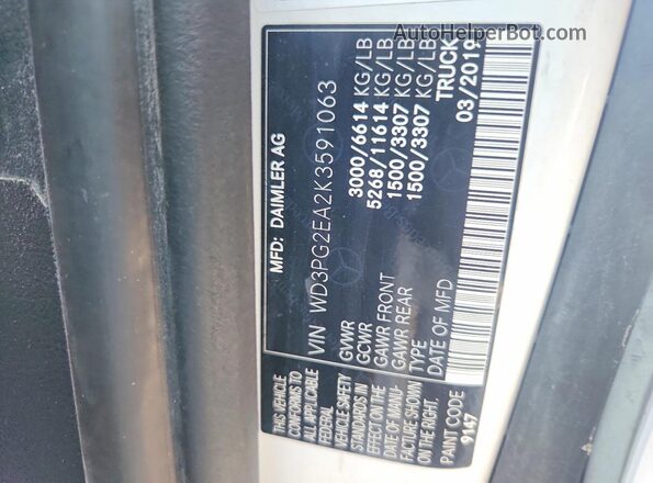 WD3PG2EA2K3591063 2019 MERCEDES-BENZ METRIS White Vista de la etiqueta del VIN
