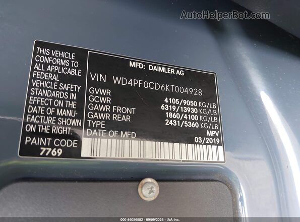 WD4PF0CD6KT004928 2019 MERCEDES-BENZ SPRINTER Синий Вид подкапотного пространства