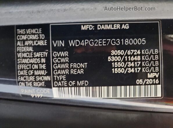 WD4PG2EE7G3180005 2016 MERCEDES-BENZ METRIS Black VIN կոդի պիտակի տեսք