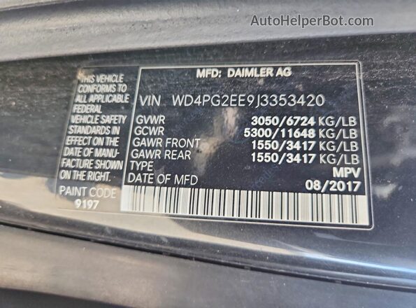 WD4PG2EE9J3353420 2018 MERCEDES-BENZ METRIS Черный Вид наклейки с VIN-кодом
