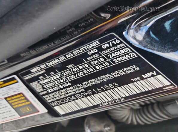 WDC0G4JB0HF161583 2017 MERCEDES-BENZ GLC-CLASS Black VIN sticker view