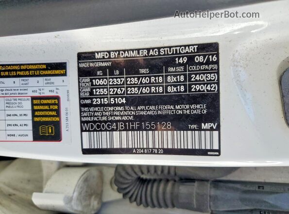 WDC0G4JB1HF155128 2017 MERCEDES-BENZ GLC-CLASS White Вид наклейки з VIN-кодом