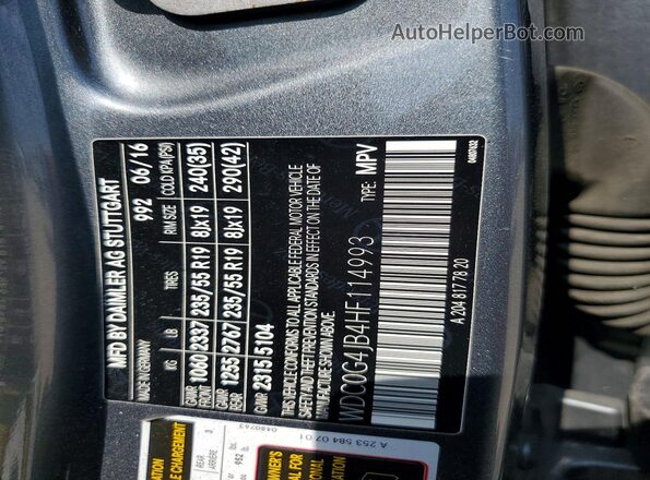 WDC0G4JB4HF114993 2017 MERCEDES-BENZ GLC-CLASS Серый Вид наклейки с VIN-кодом