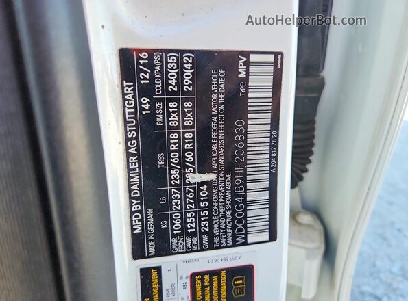 WDC0G4JB9HF206830 2017 MERCEDES-BENZ GLC-CLASS Белый Панорамный вид салона 360°