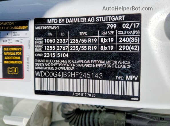 WDC0G4JB9HF245143 2017 MERCEDES-BENZ GLC-CLASS White Вид підкапотного простору