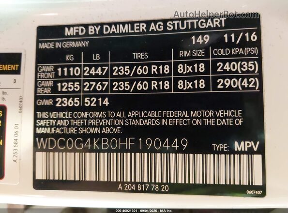 WDC0G4KB0HF190449 2017 MERCEDES-BENZ GLC 300 Белый Вид подкапотного пространства