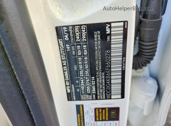 WDC0G4KB6KF660278 2019 MERCEDES-BENZ GLC-CLASS White VIN sticker view