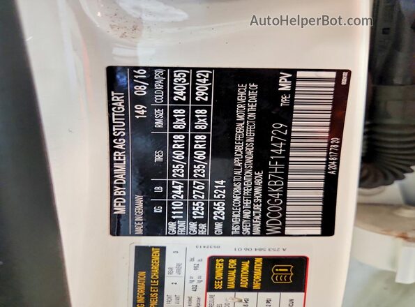 WDC0G4KB7HF144729 2017 MERCEDES-BENZ GLC-CLASS White Widok naklejki z numerem VIN