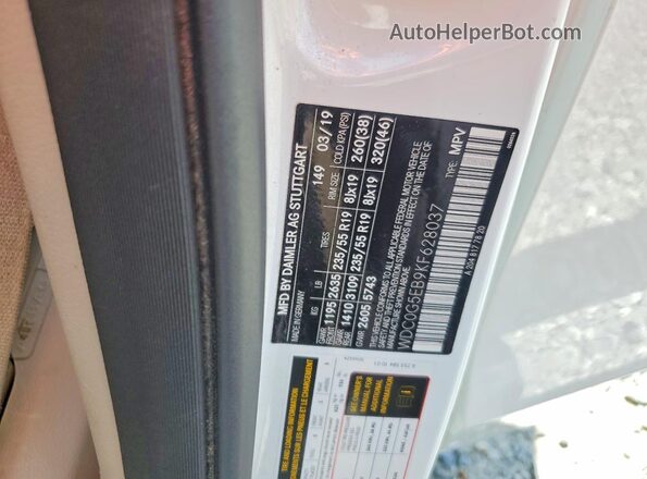 WDC0G5EB9KF628037 2019 MERCEDES-BENZ GLC-CLASS White Widok naklejki z numerem VIN