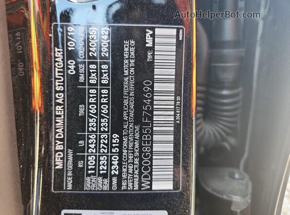 WDC0G8EB5LF754690 2020 MERCEDES-BENZ GLC-CLASS Black VIN կոդի պիտակի տեսք