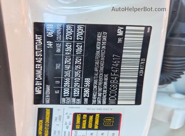 WDC0G8JB4JF474617 2018 MERCEDES-BENZ GLC-CLASS White Widok naklejki z numerem VIN