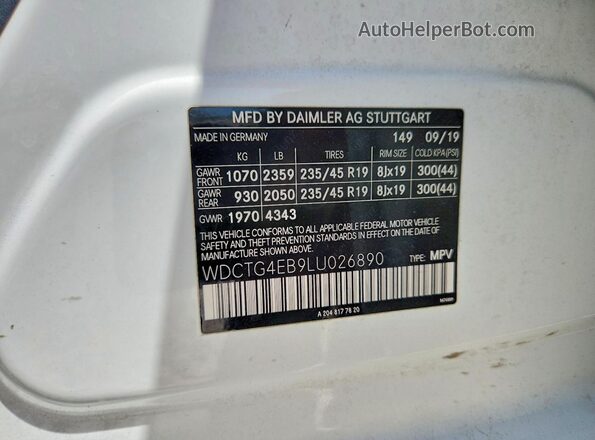 WDCTG4EB9LU026890 2020 MERCEDES-BENZ GLA White Widok komory silnika