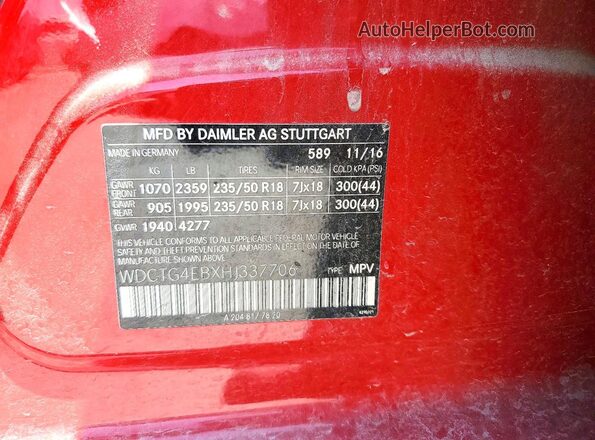 WDCTG4EBXHJ337706 2017 MERCEDES-BENZ GLA Красный Вид подкапотного пространства