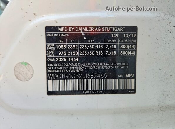 WDCTG4GB2LJ687465 2020 MERCEDES-BENZ GLA White Շարժիչի բաժամունքի տեսք