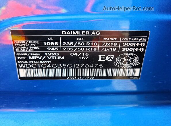 WDCTG4GB5GJ270475 2016 MERCEDES-BENZ GLA Blue Widok komory silnika