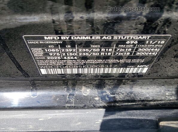 WDCTG4GB5KU008317 2019 MERCEDES-BENZ GLA Black Widok naklejki z numerem VIN
