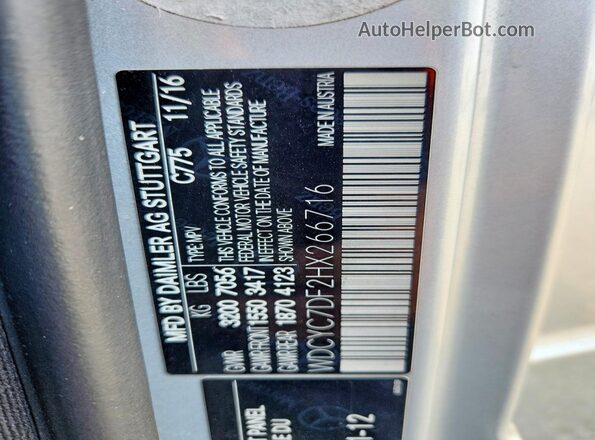 WDCYC7DF2HX266716 2017 MERCEDES-BENZ G-CLASS Silver VIN կոդի պիտակի տեսք