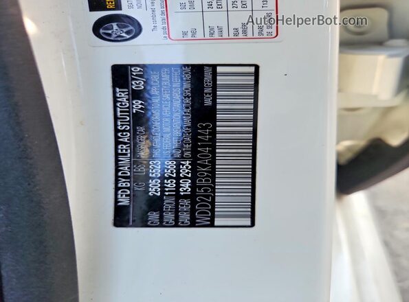 WDD2J5JB9KA041443 2019 MERCEDES-BENZ CLS-CLASS White Vista de la etiqueta del VIN