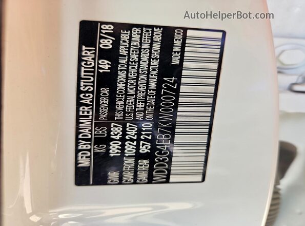 WDD3G4EB7KW000724 2019 MERCEDES-BENZ A White Вид підкапотного простору