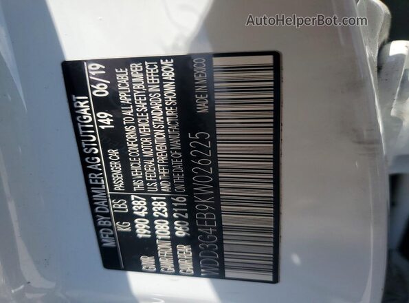 WDD3G4EB9KW026225 2019 MERCEDES-BENZ A White Вид підкапотного простору