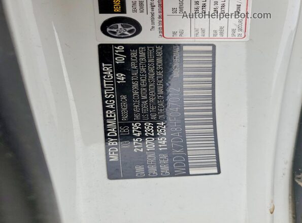WDDJK7DA8HF047012 2017 MERCEDES-BENZ SL White Vista de la etiqueta del VIN