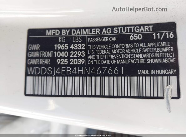 WDDSJ4EB4HN467661 2017 MERCEDES-BENZ CLA 250 Белый Вид подкапотного пространства