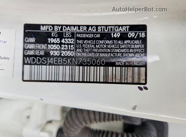 WDDSJ4EB5KN735060 2019 MERCEDES-BENZ CLA-CLASS White Vista del compartimento del motor