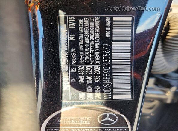 WDDSJ4EB9GN308679 2016 MERCEDES-BENZ CLA-CLASS Black Вид наклейки з VIN-кодом