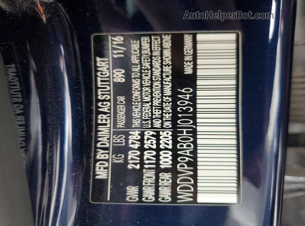 WDDVP9AB0HJ013946 2017 MERCEDES-BENZ B-CLASS Blue Widok naklejki z numerem VIN