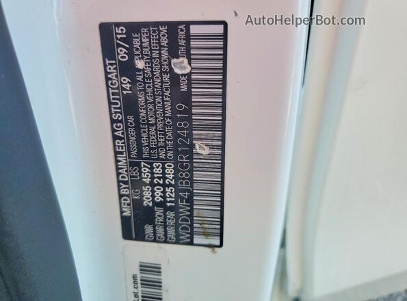 WDDWF4JB8GR124819 2016 MERCEDES-BENZ C White Vista de la etiqueta del VIN