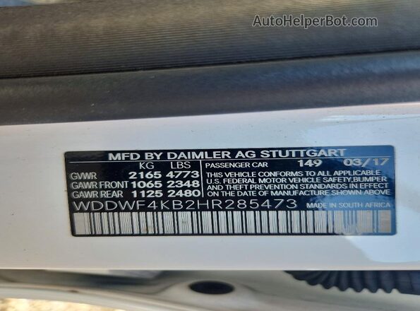 WDDWF4KB2HR285473 2017 MERCEDES-BENZ C White VIN կոդի պիտակի տեսք