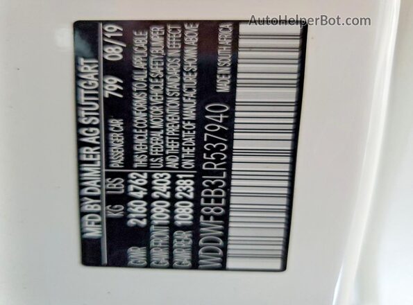 WDDWF8EB3LR537940 2020 MERCEDES-BENZ C White Widok naklejki z numerem VIN
