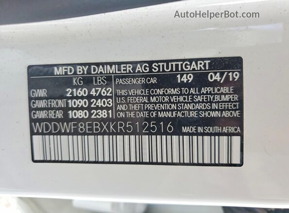 WDDWF8EBXKR512516 2019 MERCEDES-BENZ C Белый Вид подкапотного пространства