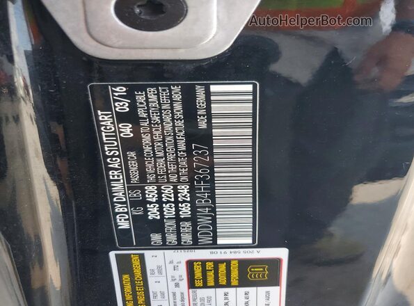 WDDWJ4JB4HF367237 2017 MERCEDES-BENZ C Black Vista de la etiqueta del VIN