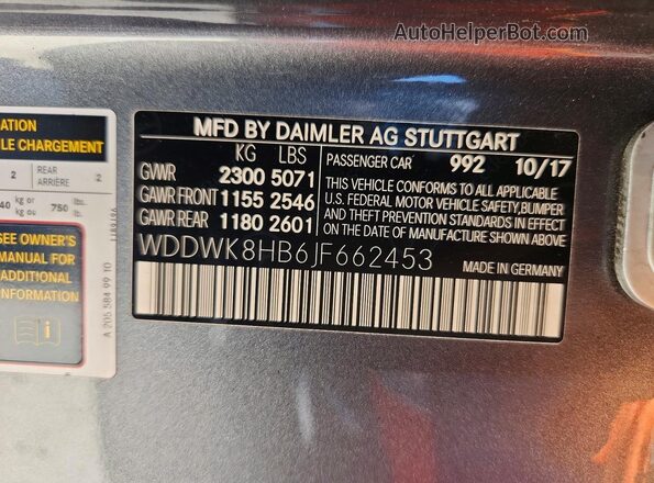 WDDWK8HB6JF662453 2018 MERCEDES-BENZ C Gray Вид підкапотного простору