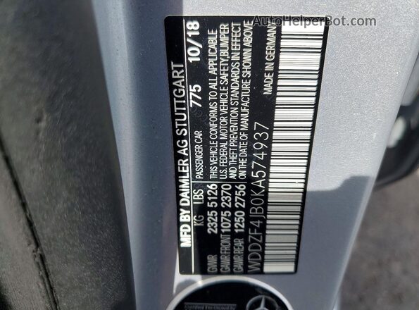 WDDZF4JB0KA574937 2019 MERCEDES-BENZ E Silver Widok komory silnika