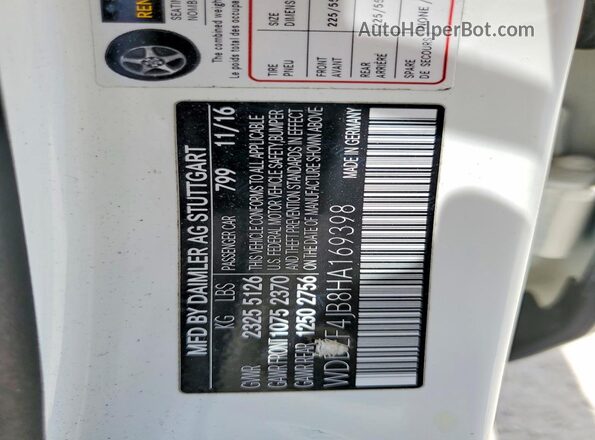WDDZF4JB8HA169398 2017 MERCEDES-BENZ E Белый Вид наклейки с VIN-кодом