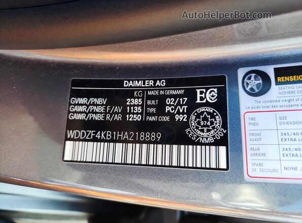 WDDZF4KB1HA218889 2017 MERCEDES-BENZ E Серый Вид подкапотного пространства