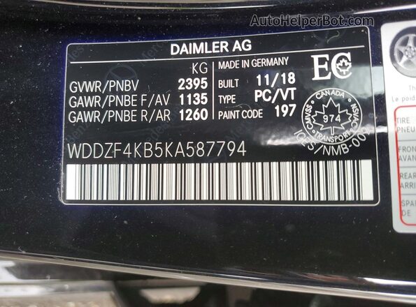 WDDZF4KB5KA587794 2019 MERCEDES-BENZ E Black Вид підкапотного простору