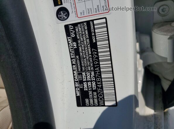 WDDZF4KB7HA197997 2017 MERCEDES-BENZ E White VIN կոդի պիտակի տեսք