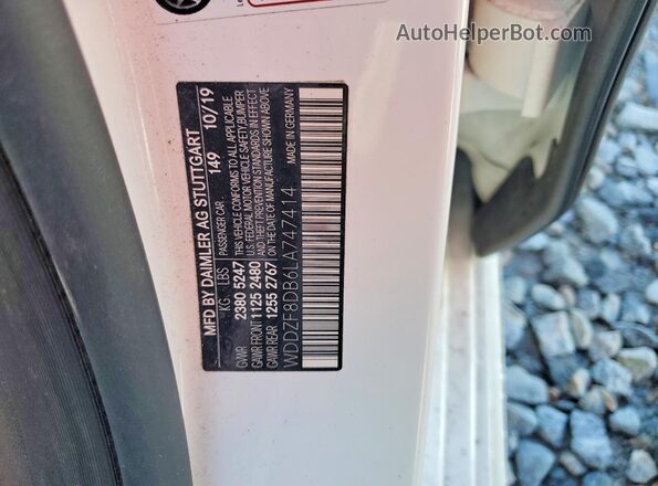 WDDZF8DB6LA747414 2020 MERCEDES-BENZ E White Вид наклейки з VIN-кодом