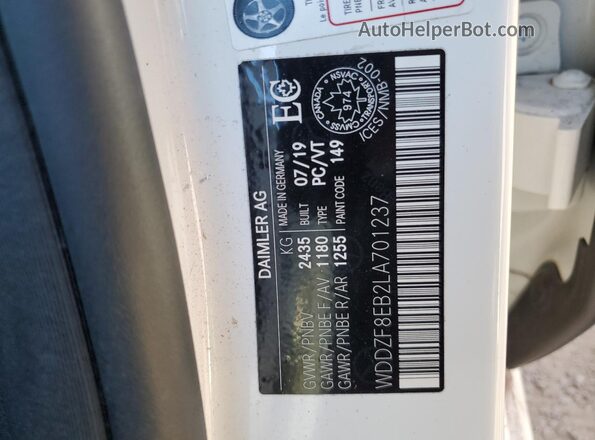WDDZF8EB2LA701237 2020 MERCEDES-BENZ E White VIN sticker view