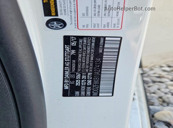 WDDZF8KB1JA274134 2018 MERCEDES-BENZ E White Widok naklejki z numerem VIN